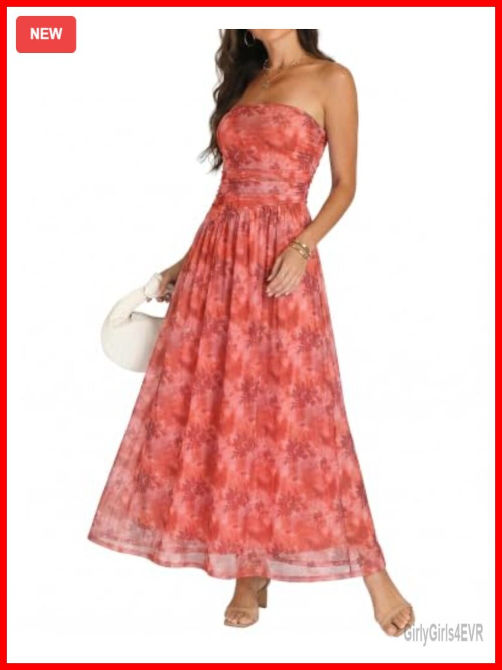 Strapless Floral Maxi Dress Mesh Formal Wedding Guest Fit Flare